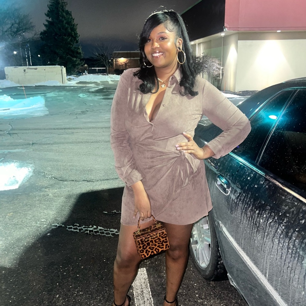 Fashion Nova Taupe Long Sleeve Dress